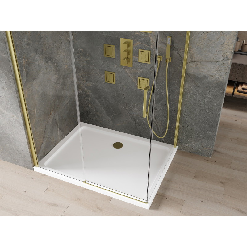 Mexen Omega cabine de douche coulissante 130 x 80 cm, transparente, or + receveur plat - 825-130-080-50-00-4010