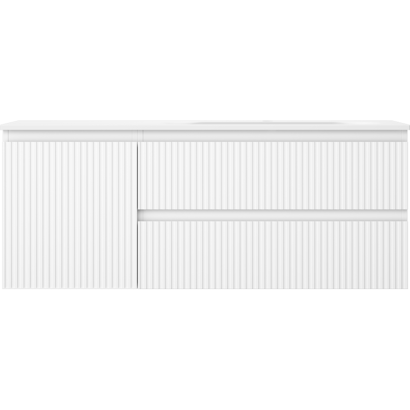 Mexen Rivel badrumsskåp 120 cm med handfat Vela höger, 2S, 1D, räfflad, vit matt - 91A23-12047-3-BBFFF01-W23P01