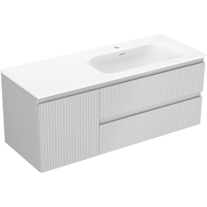 Mexen Rivel Badezimmerschrank 120 cm mit Waschbecken Vela rechts, 2S, 1D, geriffelt, grau/weiß matt