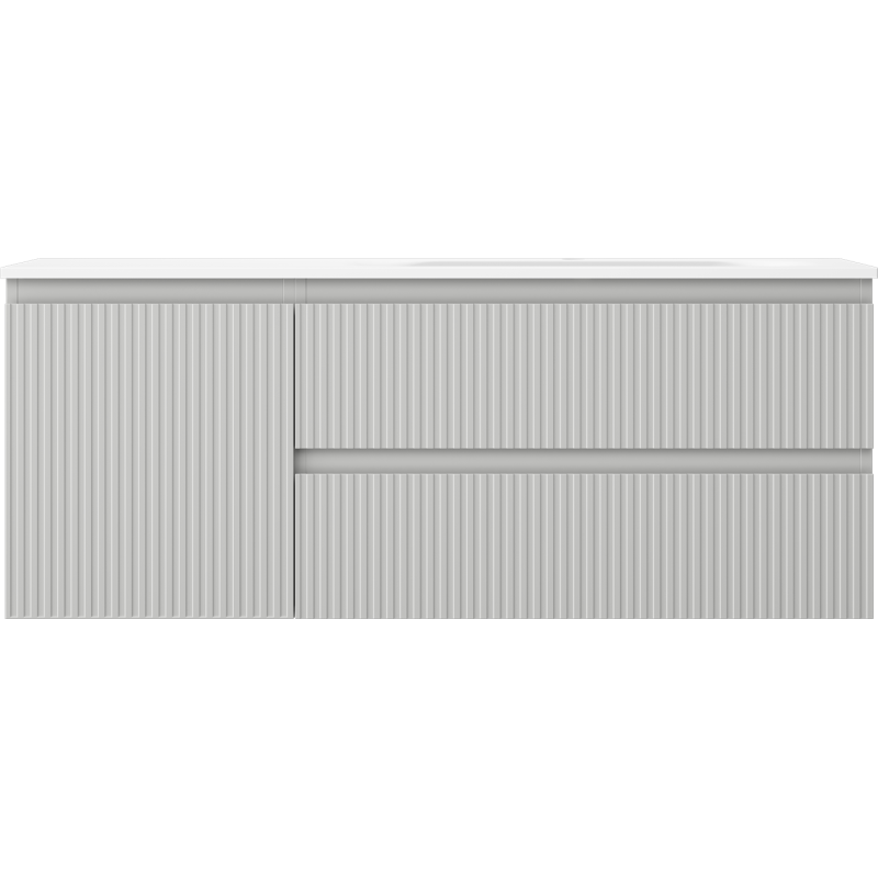 Mexen Rivel armário de casa de banho 120 cm com lavatório Vela direito, 2S, 1D, entalhado, cinza/branco mate