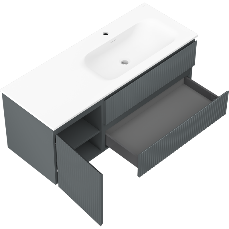 Mexen Rivel meuble de salle de bain 120 cm avec lavabo Vela à droite, 2S, 1D, rainuré, graphite/blanc mat