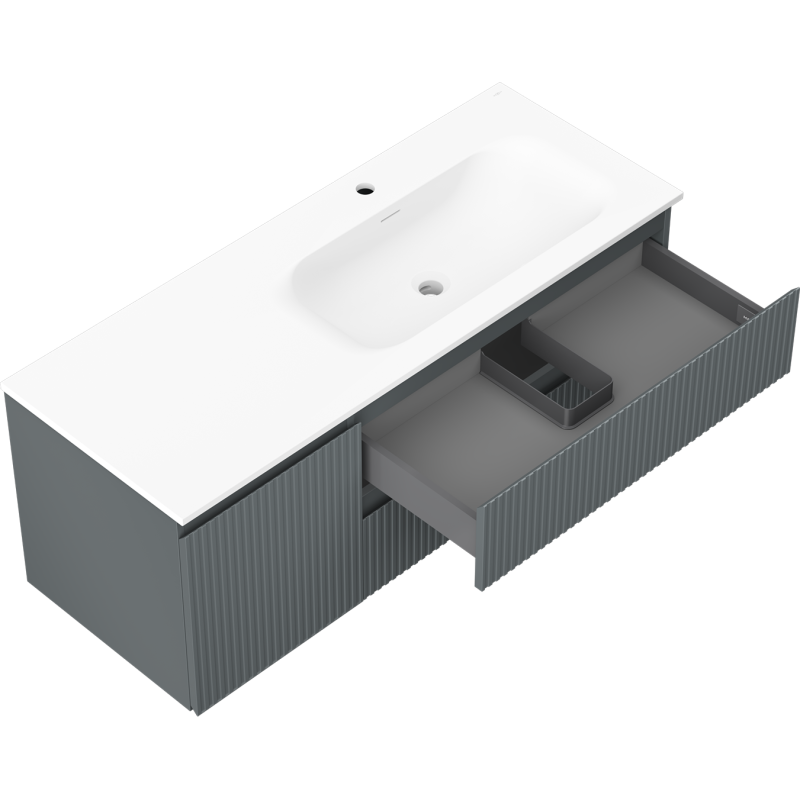 Mexen Rivel armario de baño de 120 cm con lavabo Vela derecho, 2S, 1D, ranurado, grafito/blanco mate