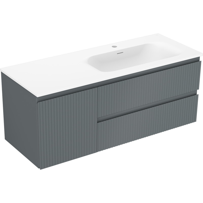 Mexen Rivel badkamerkast 120 cm met wastafel Vela rechts, 2S, 1D, gegroefd, grafiet/wit mat - 91A23-12047-3-BBFFF66-W23P01
