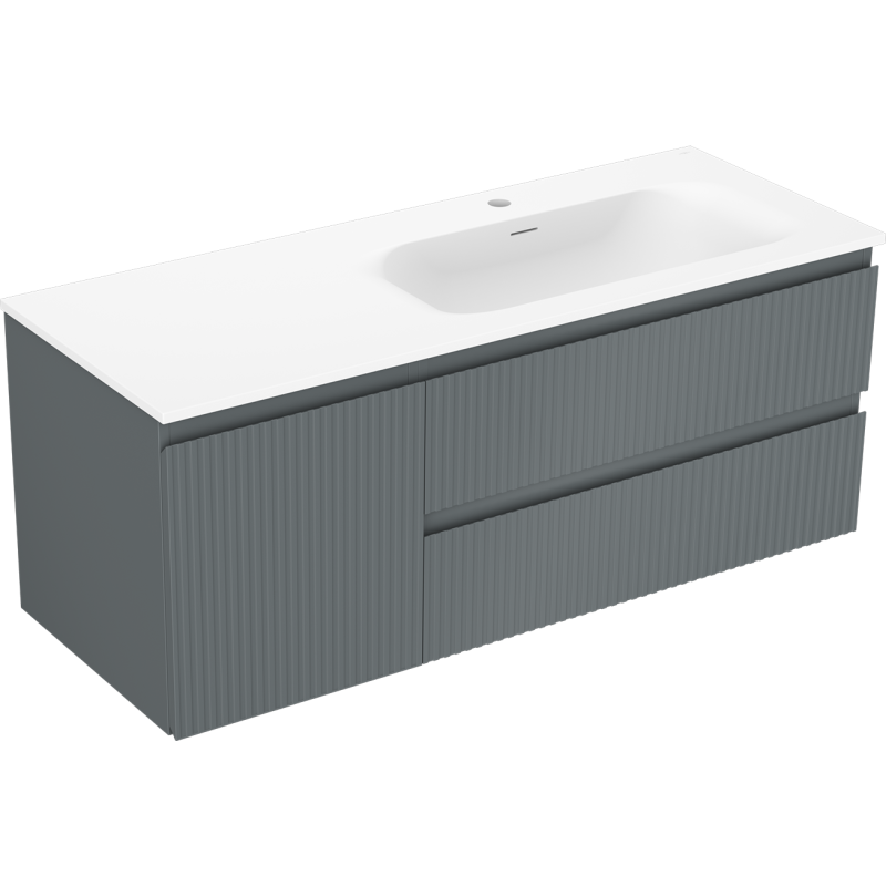 Mexen Rivel badkamerkast 120 cm met wastafel Vela rechts, 2S, 1D, geribbeld, grafiet/wit mat - 91A23-12047-3-BBFFF66-W23P01