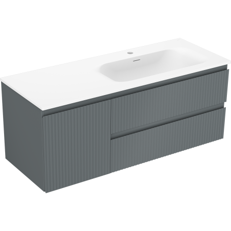 Mexen Rivel badkamerkast 120 cm met wastafel Vela rechts, 2S, 1D, geribbeld, grafiet/wit mat - 91A23-12047-3-BBFFF66-W23P01