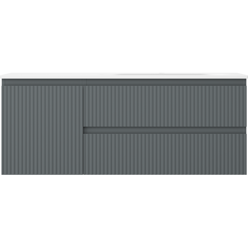 Mexen Rivel badkamerkast 120 cm met wastafel Vela rechts, 2S, 1D, geribbeld, grafiet/wit mat - 91A23-12047-3-BBFFF66-W23P01