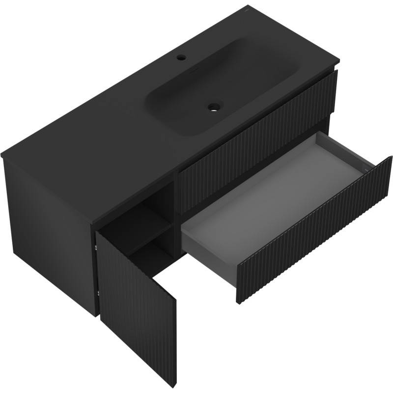 Mexen Rivel badmeubel 120 cm met wastafel Vela rechts, 2S, 1D, gefreesd, zwart mat - 91A23-12047-3-BBFFF71-W23P71