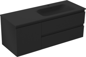 Mexen Rivel 120 cm Bathroom Cabinet with Vela Sink Right, 2 Drawers, 1 Door, Ribbed, Matte Black - 91A23-12047-3-BBFFF71-W23P71