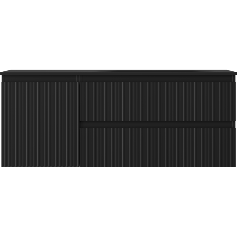 Mexen Rivel Badezimmerschrank 120 cm mit Waschtisch Vela rechts, 2S, 1D, gerillt, schwarz matt - 91A23-12047-3-BBFFF71-W23P71