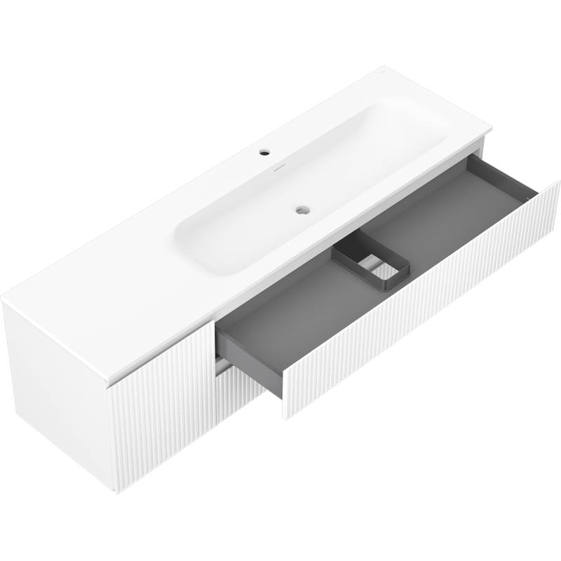 Mexen Rivel mobile bagno 160 cm con lavabo Vela destro, 2S, 1D, scanalato, bianco opaco - 91A23-16047-3-BBFFF01-W23P01