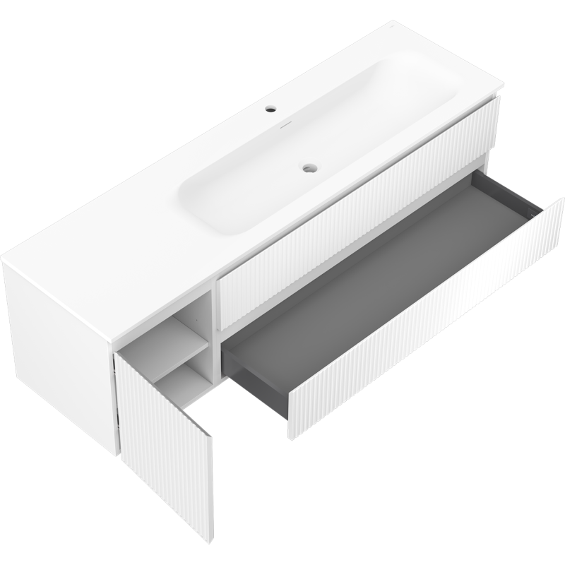 Mexen Rivel armário de casa de banho 160 cm com lavatório Vela à direita, 2S, 1D, chanfrado, branco mate