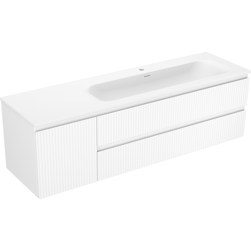 Mexen Rivel armário de casa de banho 160 cm com lavatório Vela à direita, 2S, 1D, chanfrado, branco mate