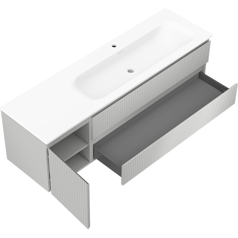 Mexen Rivel armario de baño de 160 cm con lavabo Vela derecho, 2 cajones, 1 puerta, acanalado, gris/blanco mate