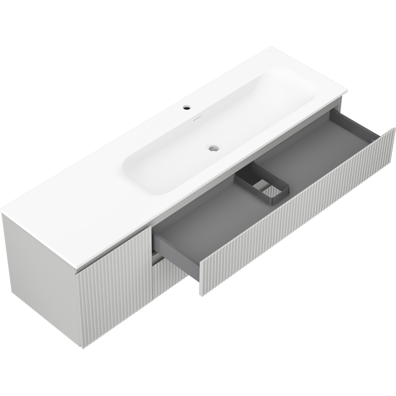 Mexen Rivel armário de casa de banho 160 cm com lavatório Vela direito, 2G, 1P, ranhurado, cinza/branco mate