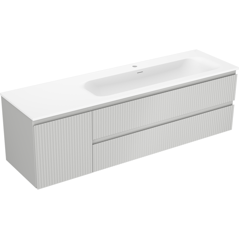 Mexen Rivel szafka łazienkowa 160 cm z umywalką Vela prawą, 2S, 1D, ryflowana, szara/biała mat - 91A23-16047-3-BBFFF62-W23P01