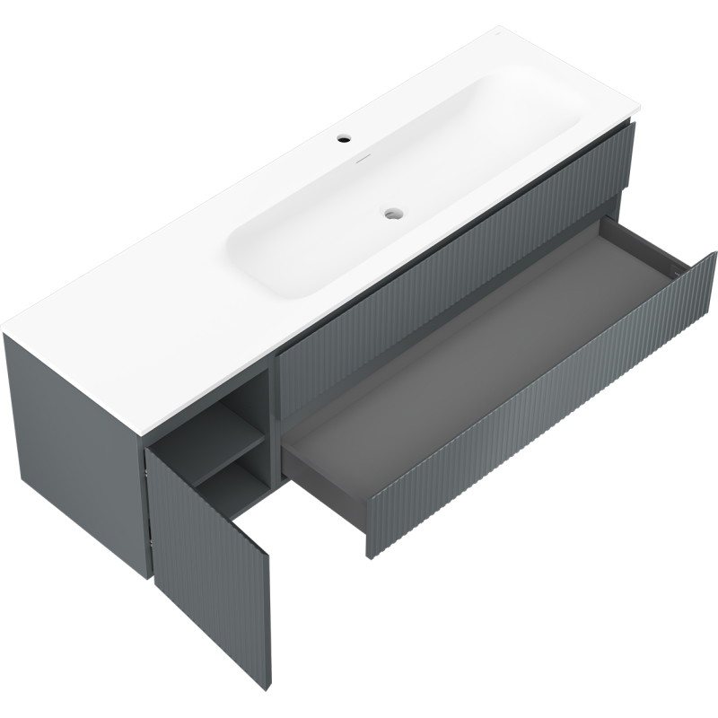 Mexen Rivel armario de baño 160 cm con lavabo Vela derecho, 2S, 1D, ranurado, grafito/blanco mate