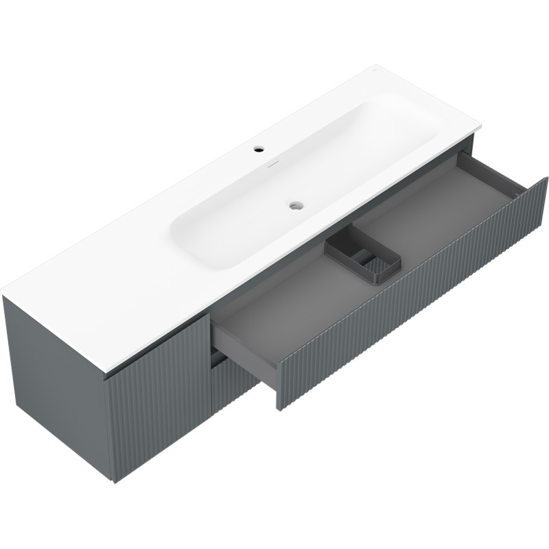 Mexen Rivel armario de baño 160 cm con lavabo Vela derecho, 2S, 1D, ranurado, grafito/blanco mate