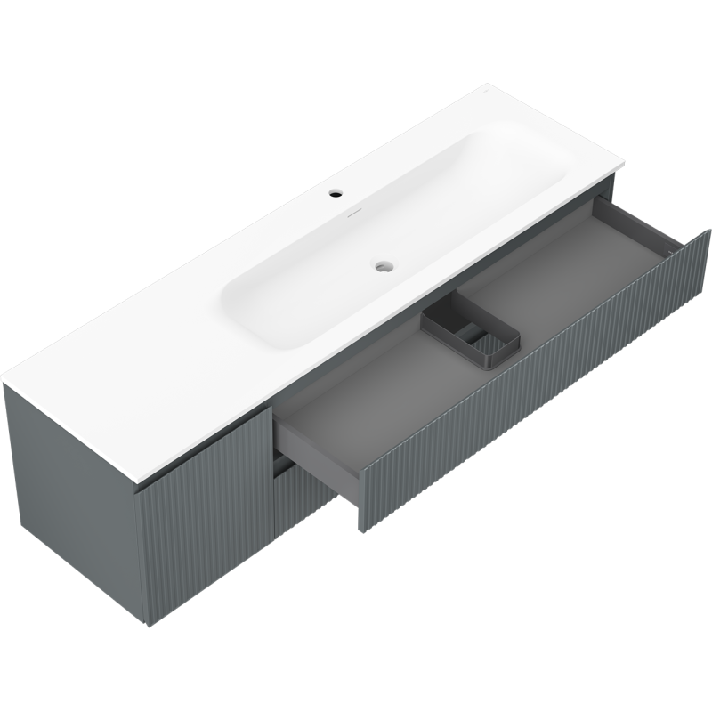 Mexen Rivel armário de casa de banho 160 cm com lavatório Vela direito, 2S, 1D, ranhurado, grafite/branco mate