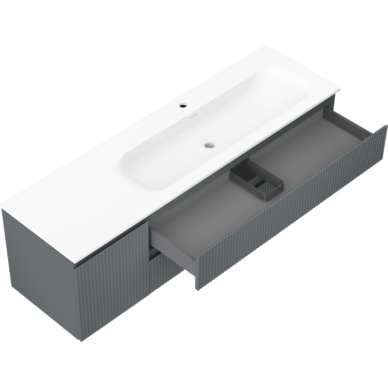 Mexen Rivel badmeubel 160 cm met wastafel Vela rechts, 2S, 1D, gegroefd, grafiet/wit mat - 91A23-16047-3-BBFFF66-W23P01