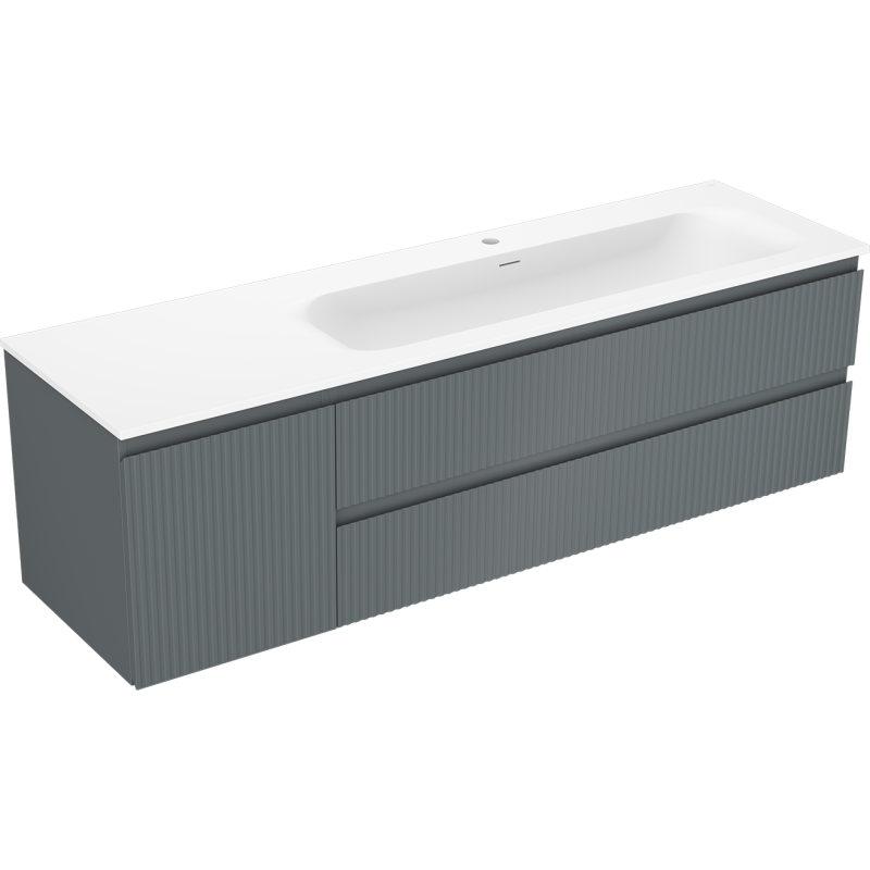 Mexen Rivel kylpyhuonekaappi 160 cm altaalla Vela oikea, 2S, 1D, uritettu, grafiitti/valkoinen matta