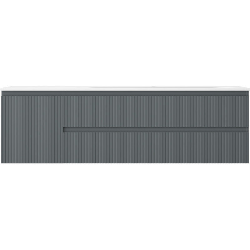 Mexen Rivel badkamerkast 160 cm met wastafel Vela rechts, 2S, 1D, geribbeld, grafiet/wit mat - 91A23-16047-3-BBFFF66-W23P01
