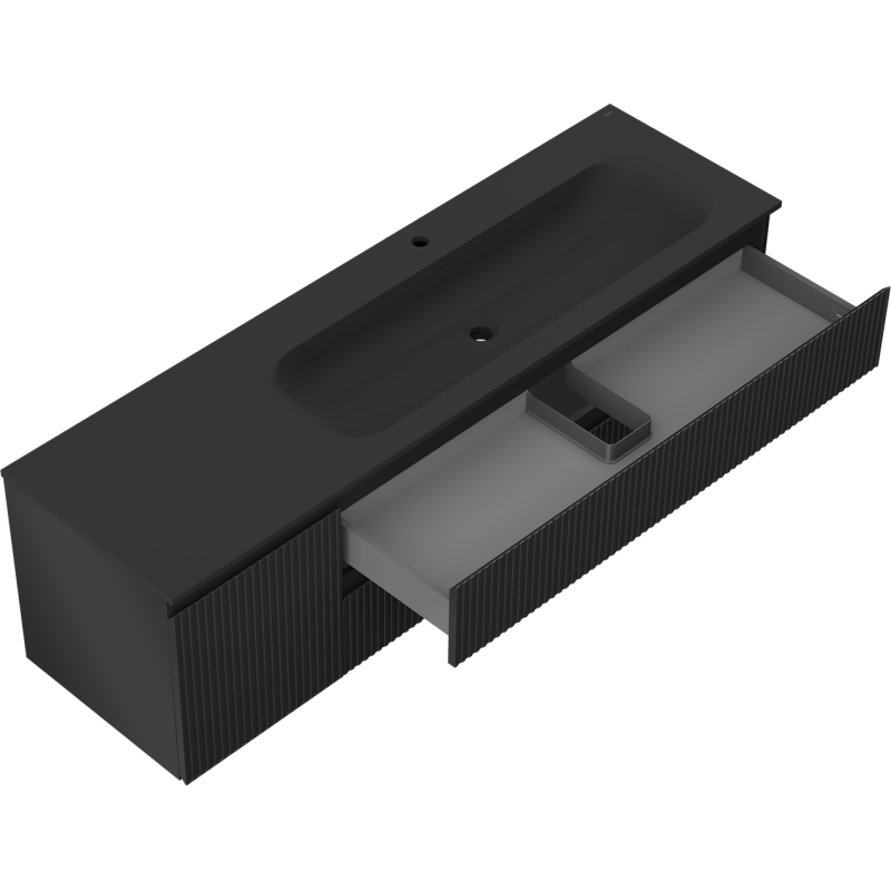 Mexen Rivel armario de baño 160 cm con lavabo Vela derecho, 2S, 1D, estriado, negro mate - 91A23-16047-3-BBFFF71-W23P71