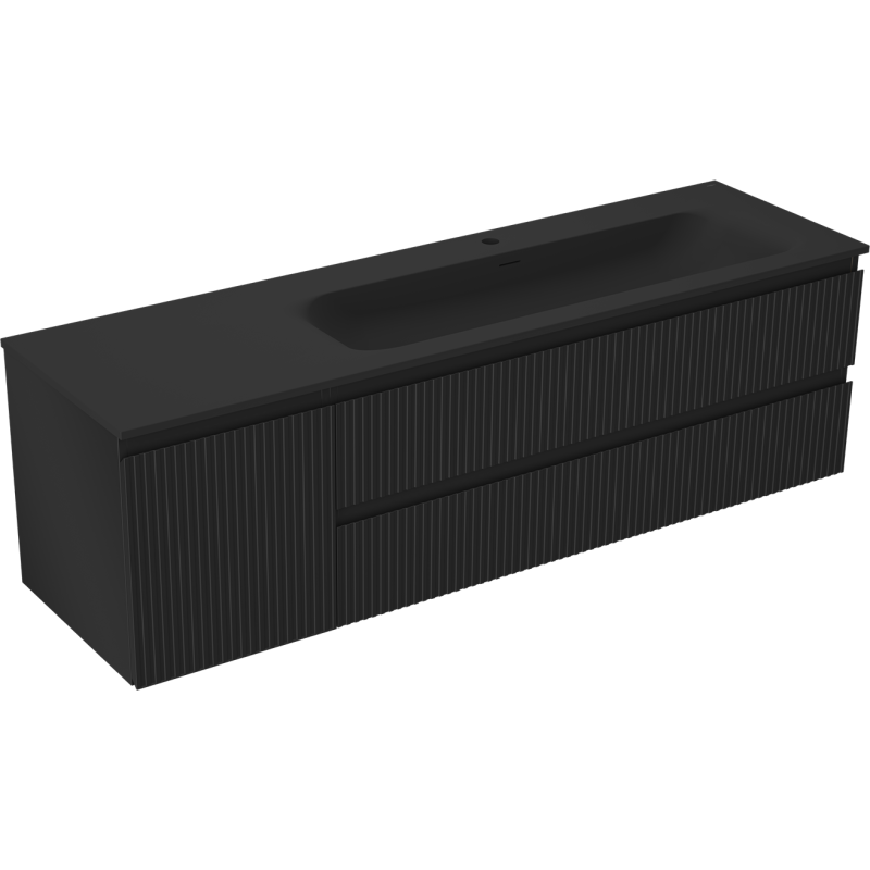 Mexen Rivel armário de casa de banho 160 cm com lavatório Vela à direita, 2S, 1D, ranhurado, preto mate