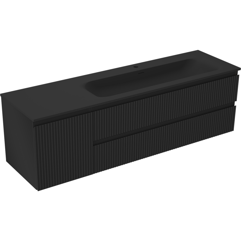 Mexen Rivel meuble de salle de bain 160 cm avec lavabo Vela droit, 2S, 1D, cannelé, noir mat - 91A23-16047-3-BBFFF71-W23P71