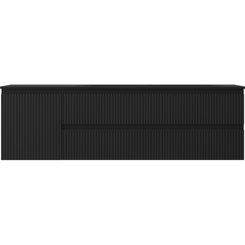 Mexen Rivel armário de casa de banho 160 cm com lavatório Vela à direita, 2S, 1D, ranhurado, preto mate