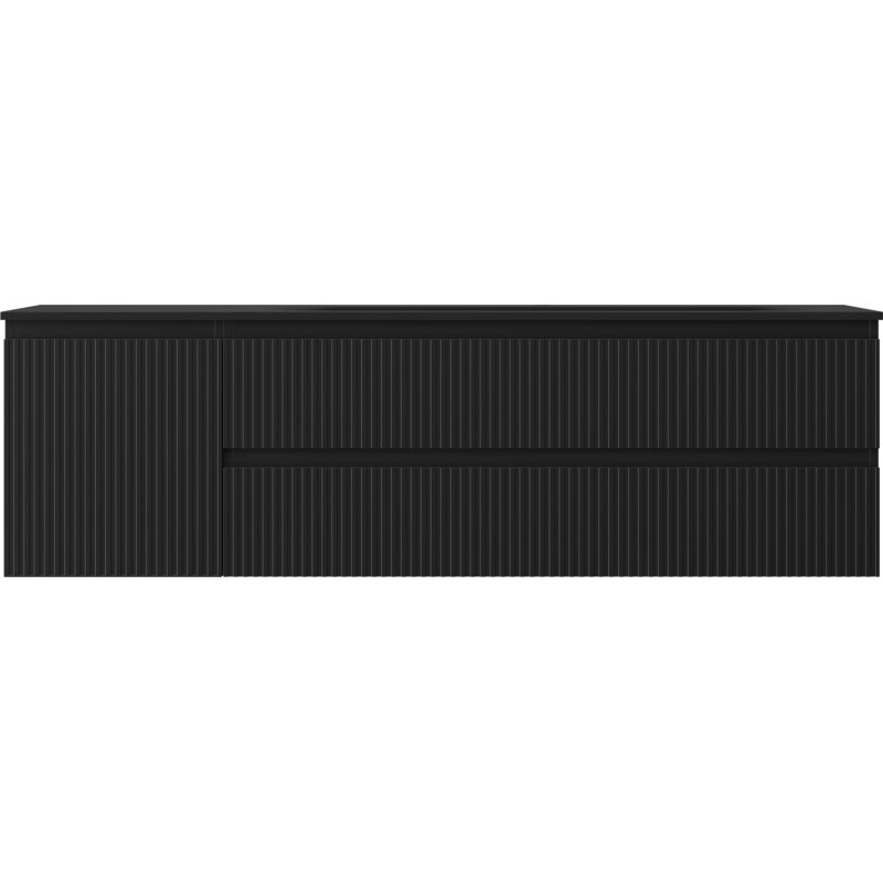 Mexen Rivel Badezimmerschrank 160 cm mit Waschbecken Vela rechts, 2S, 1D, geriffelt, schwarz matt - 91A23-16047-3-BBFFF71-W23P71
