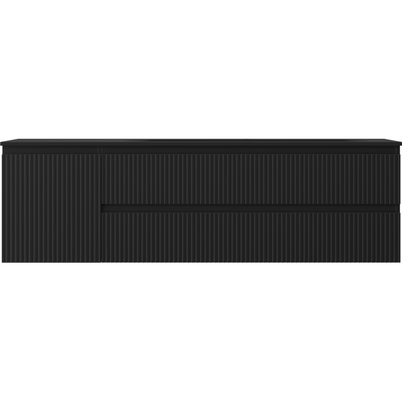 Mexen Rivel badkamerkast 160 cm met Vela wastafel rechts, 2S, 1D, gegroefd, zwart mat - 91A23-16047-3-BBFFF71-W23P71