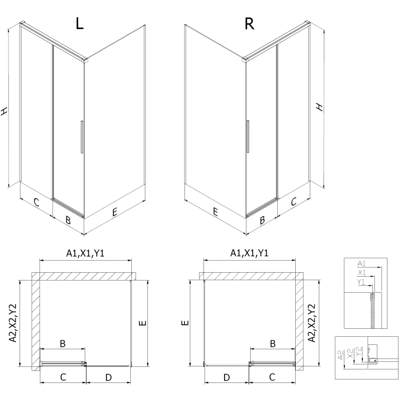 Mexen Rox cabine de duche deslizante esquerda 135 x 75 cm, grelha preta, preta - 8C2-135-075-70-77-L