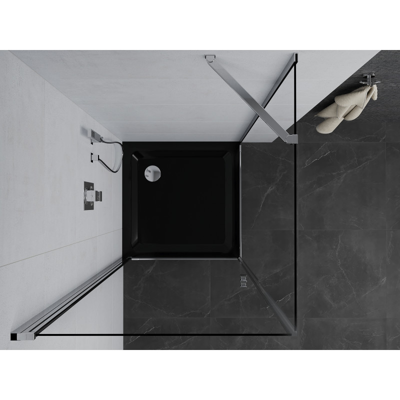 Mexen Pretoria uitschuifbare douchecabine 70 x 70 cm, transparant, chroom + Flat douchebak, zwart - 852-070-070-01-00-4070