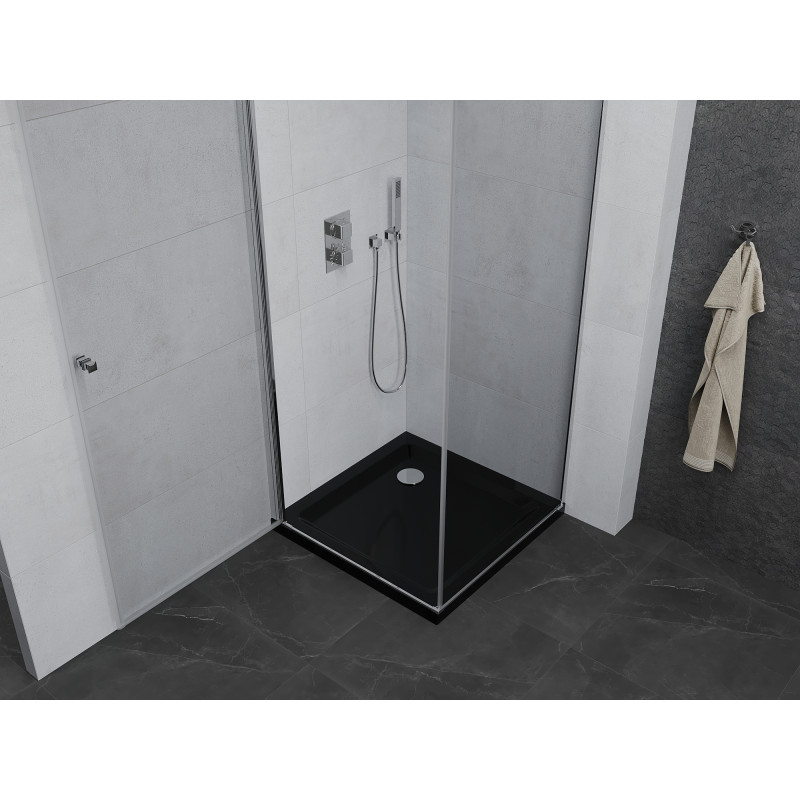 Mexen Pretoria uitschuifbare douchecabine 70 x 70 cm, transparant, chroom + Flat douchebak, zwart - 852-070-070-01-00-4070