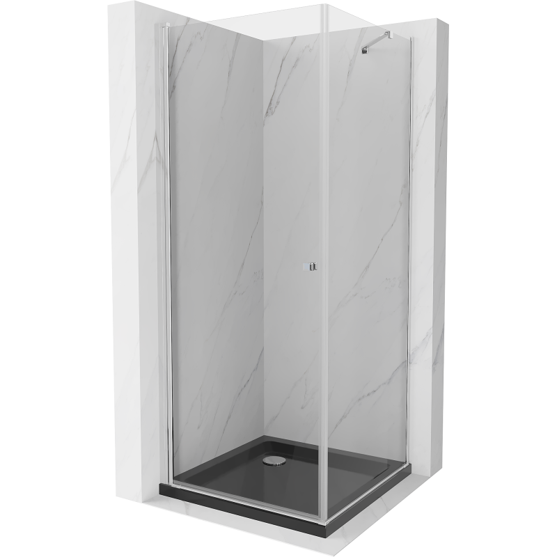 Mexen Pretoria cabine de douche pivotante 70 x 70 cm, transparent, chrome + receveur Flat, noir - 852-070-070-01-00-4070
