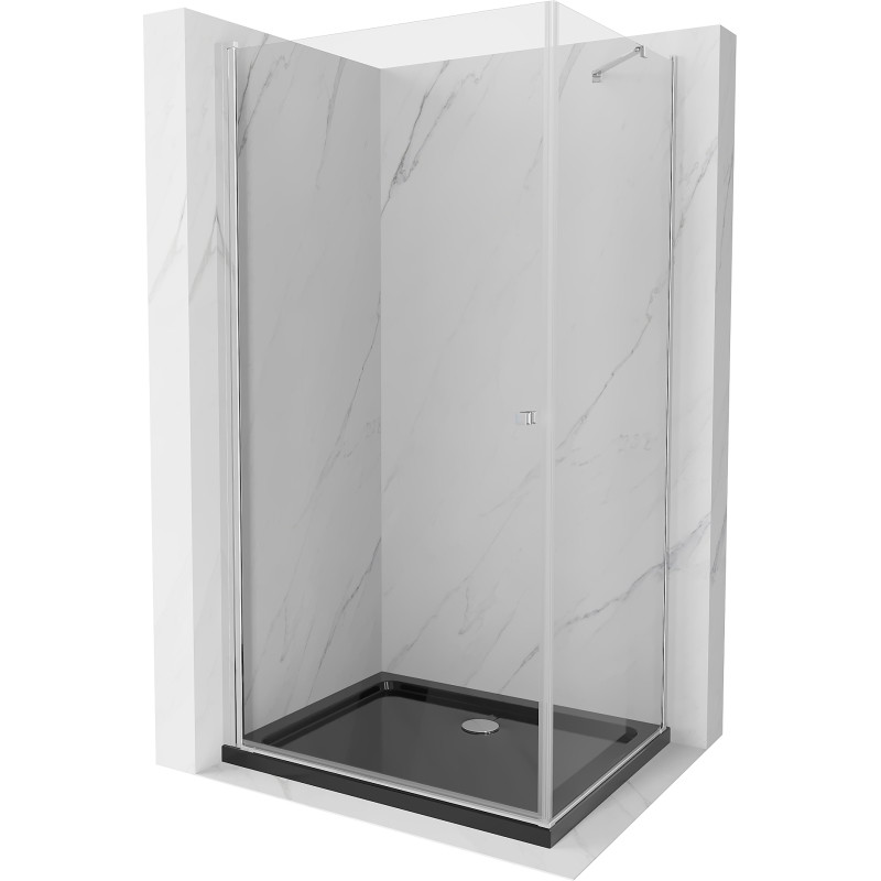 Mexen Pretoria tuš kabina s preklopnim vratima 70 x 80 cm, prozirna, krom + plitki tuš Flat, crna - 852-070-080-01-00-4070