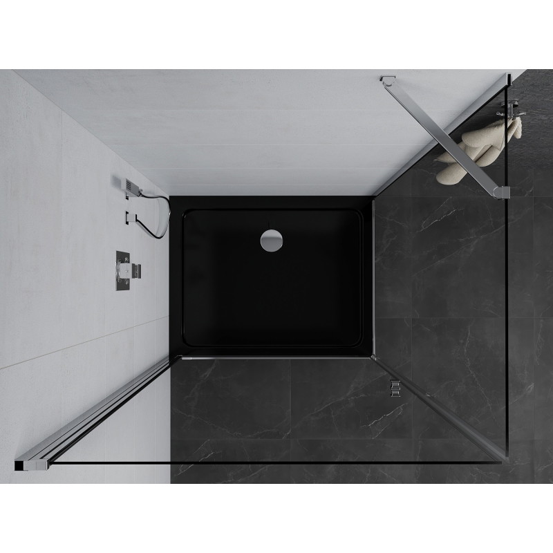 Mexen Pretoria tuš kabina s preklopnim vratima 70 x 80 cm, prozirna, krom + plitki tuš Flat, crna - 852-070-080-01-00-4070