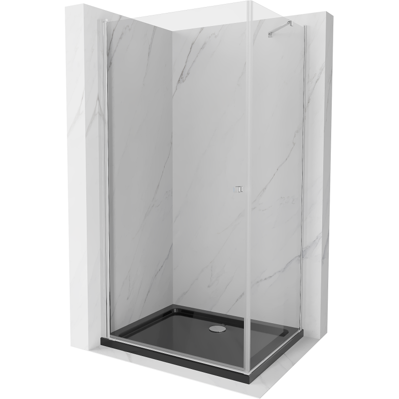 Mexen Pretoria cabine de douche battante 70 x 100 cm, transparent, chrome + receveur plat, noir - 852-070-100-01-00-4070