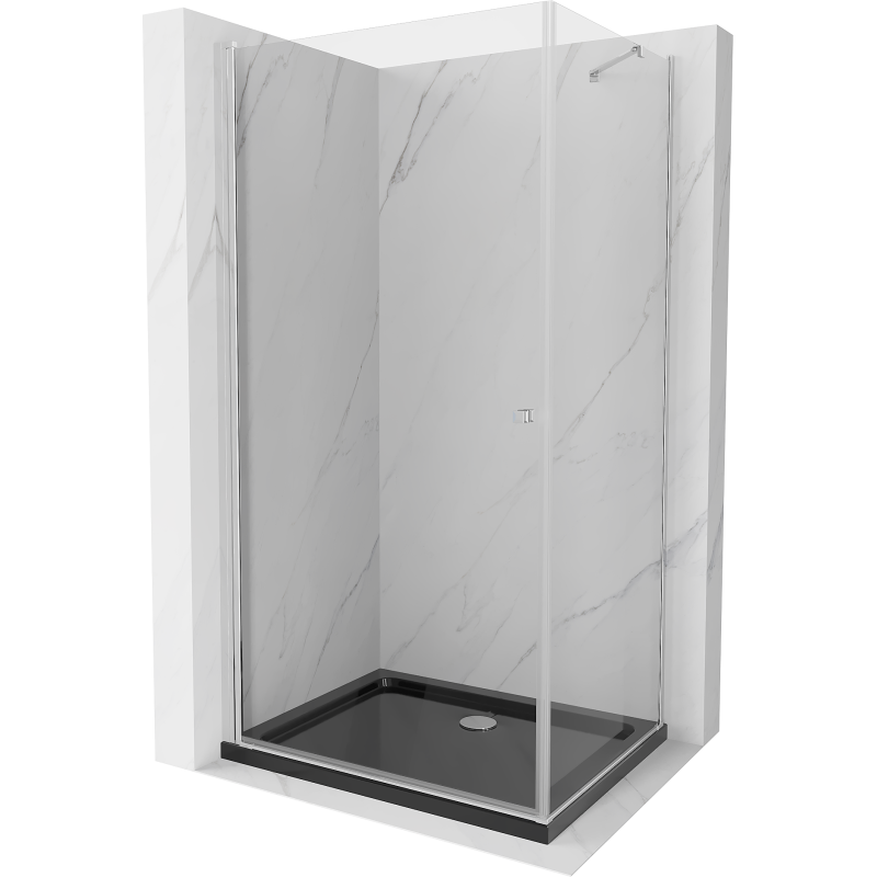 Mexen Pretoria cabina de ducha abatible 70 x 110 cm, transparente, cromo + plato de ducha Flat, negro - 852-070-110-01-00-4070
