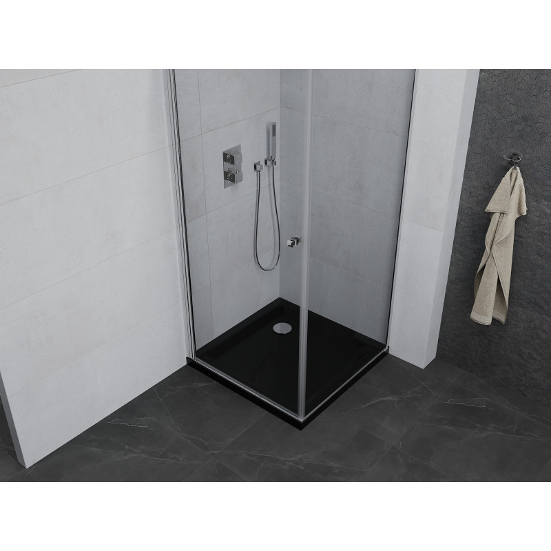 Mexen Pretoria draaideur douchecabine 80 x 80 cm, transparant, chroom + Flat douchebak, zwart - 852-080-080-01-00-4070