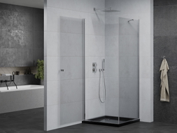 Mexen Pretoria preklopna tuš kabina 80 x 80 cm, prozirna, krom + Flat tuš kada, crna - 852-080-080-01-00-4070