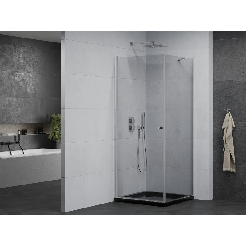 Mexen Pretoria 80 x 80 cm Pivot Shower Enclosure, Transparent, Chrome + Flat Black Tray - 852-080-080-01-00-4070