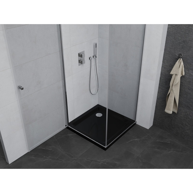 Mexen Pretoria draaideur douchecabine 80 x 80 cm, transparant, chroom + Flat douchebak, zwart - 852-080-080-01-00-4070