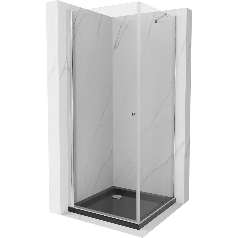 Mexen Pretoria draaideur douchecabine 80 x 80 cm, transparant, chroom + Flat douchebak, zwart - 852-080-080-01-00-4070