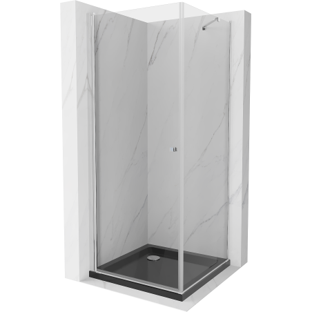 Mexen Pretoria 80 x 80 cm Pivot Shower Enclosure, Transparent, Chrome + Flat Black Tray - 852-080-080-01-00-4070