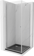 Mexen Pretoria cabine de duche pivotante 80 x 80 cm, transparente, cromada + resguardo Flat, preto - 852-080-080-01-00-4070