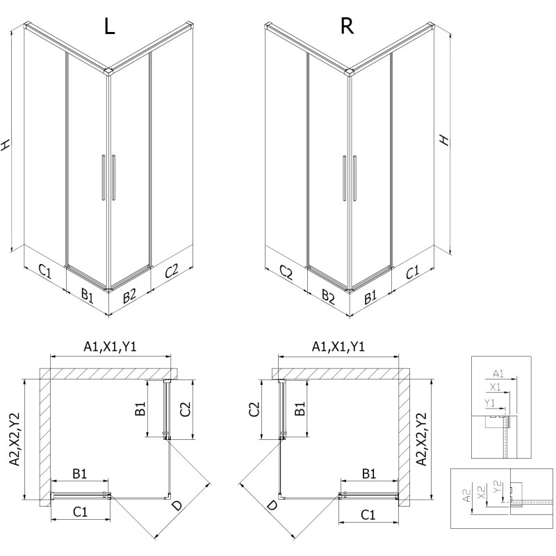 Mexen Rox Duo kabina prysznicowa rozsuwana 120 x 85 cm, czarna kratka, czarna - 8C2D-120-085-70-77