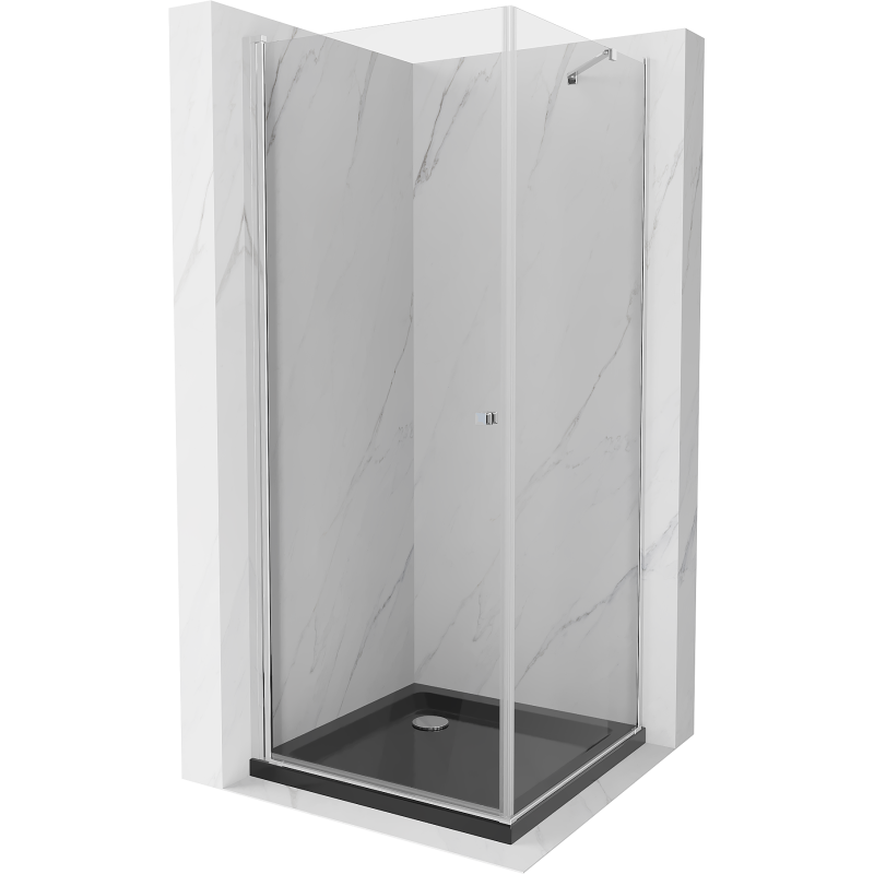 Mexen Pretoria Duschkabin med dörr 90 x 90 cm, transparent, krom + flat bricka, svart - 852-090-090-01-00-4070