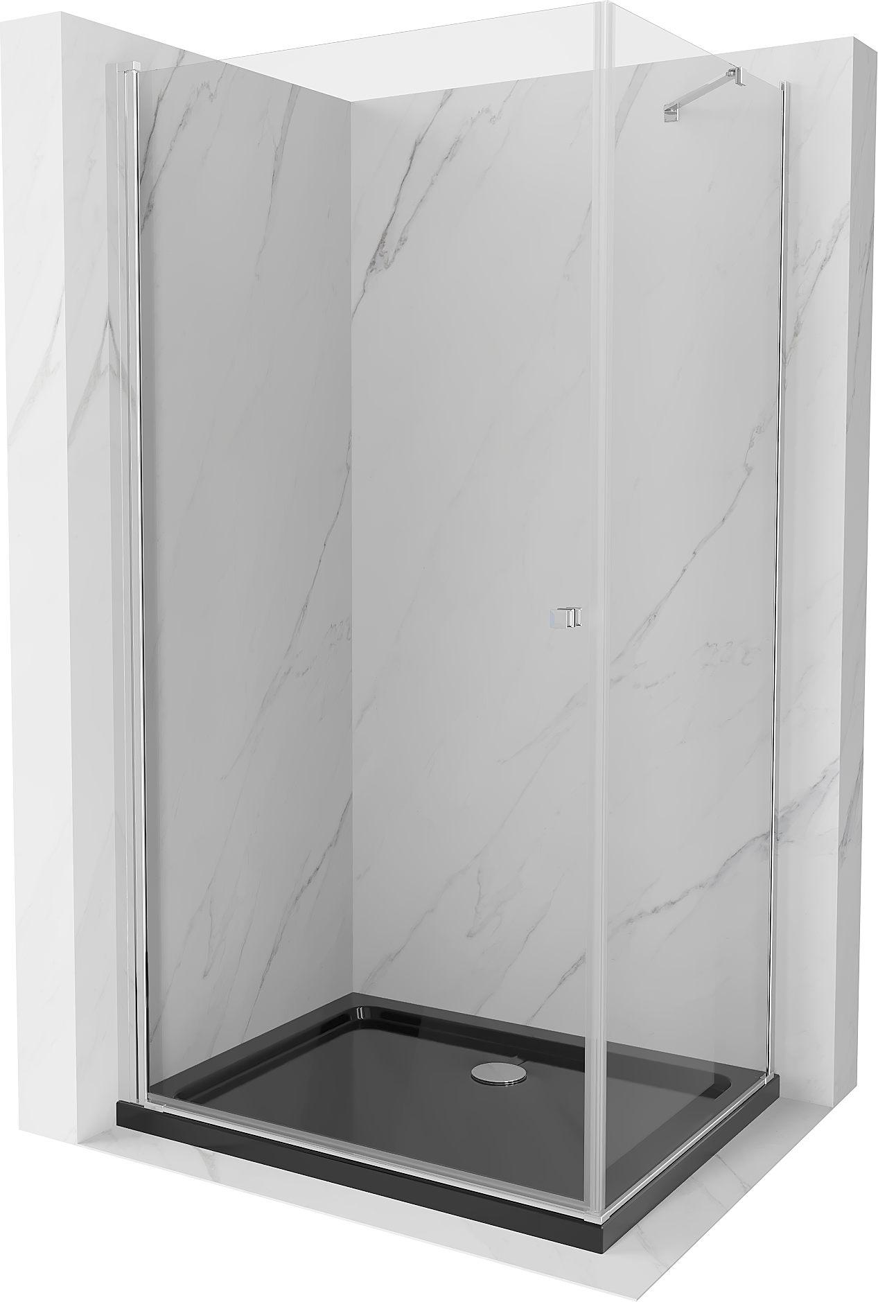 Mexen Pretoria kabina prysznicowa uchylna 90 x 100 cm, transparent, chrom + brodzik Flat, czarny - 852-090-100-01-00-4070