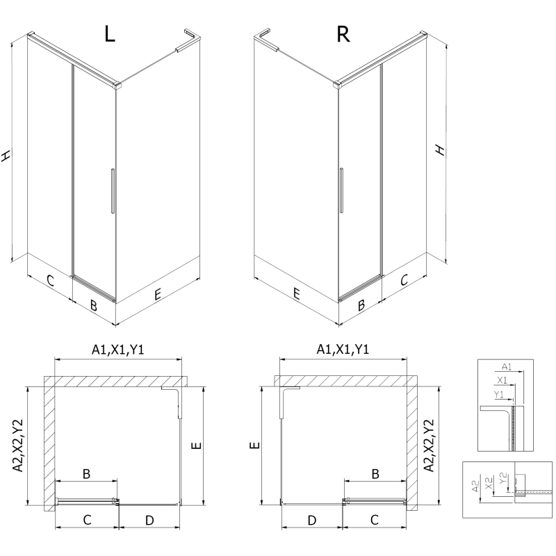 Mexen Rox L skjutbar duschkabin 100 x 90 cm, transparent, vit - 8C2L-100-090-20-00